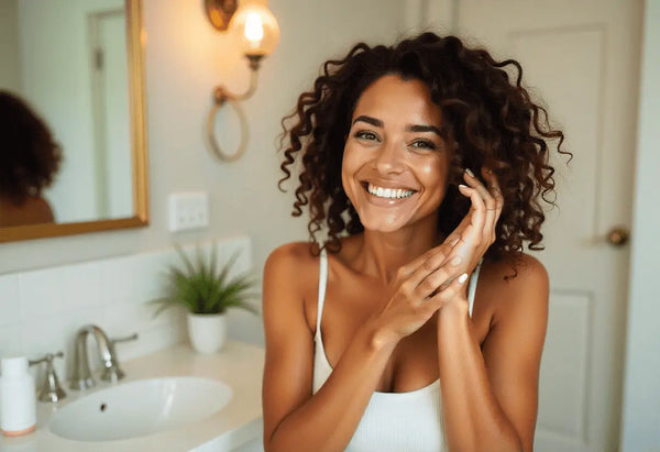 Similing woman with curly hair